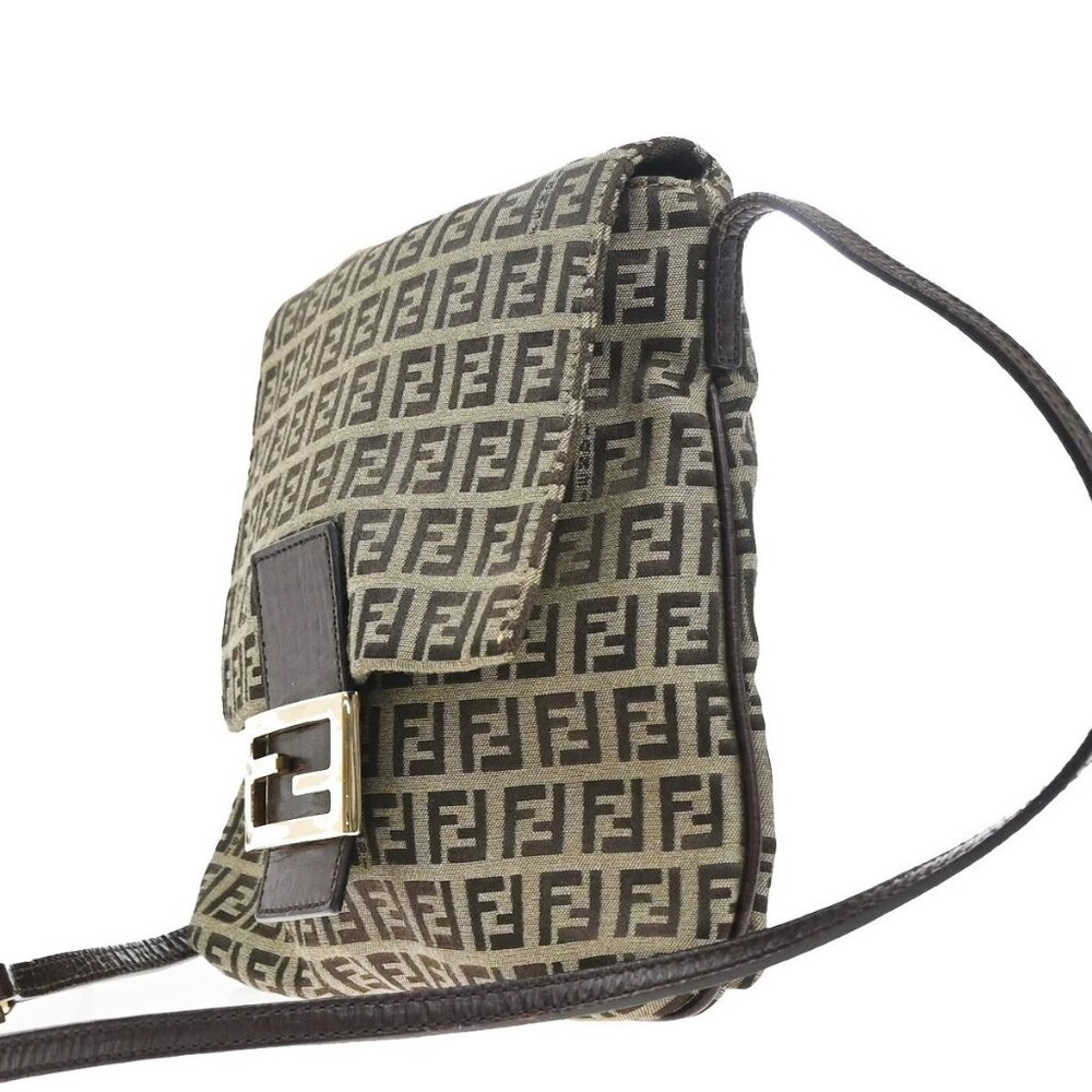 FENDI Logo Zucchino Zucca Pattern Shoulder Bag Canvas Leather Brow Italy 82KB966 - Picture 2 of 16